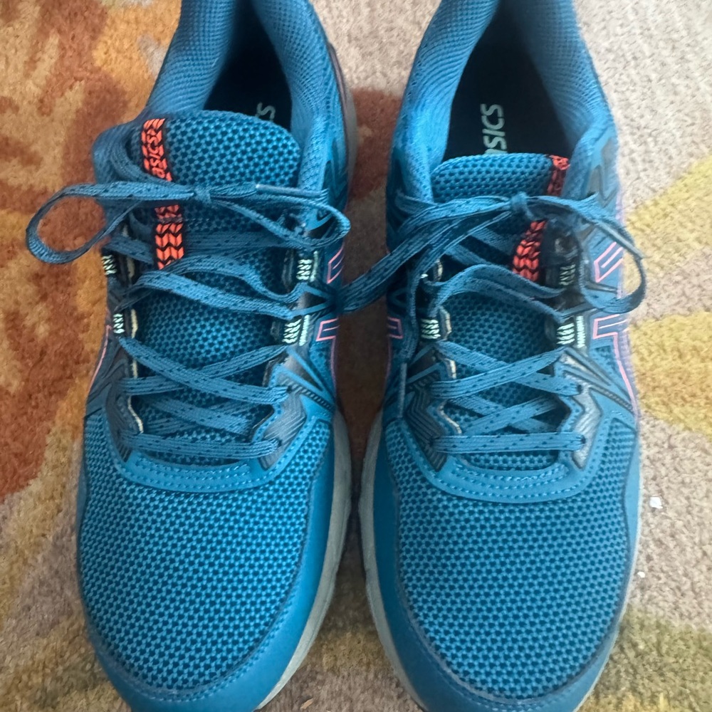 Asics Teal Blue Athletic Running Shoes with Coral Accents